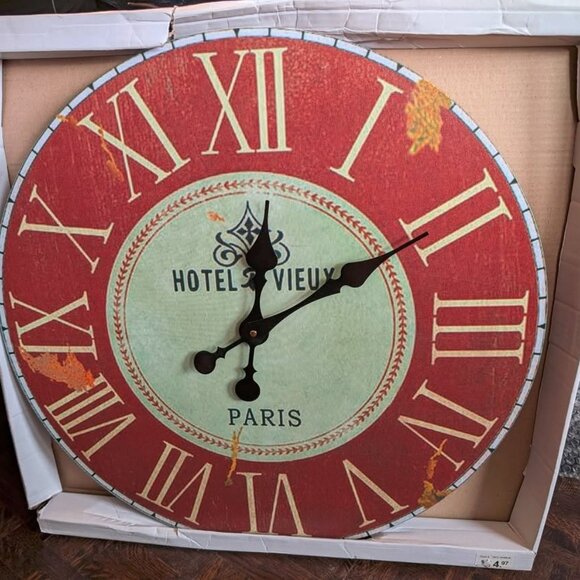 Brand New - Large 24" Hotel Vieux Famouse Cafe Wall Clock w/Large Roman Numeral - Picture 1 of 2